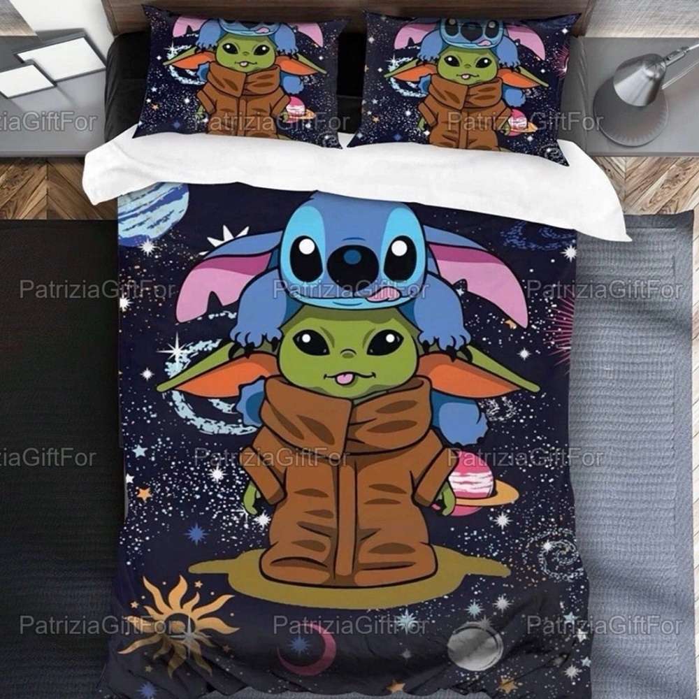 FRIENDS Stitch & Baby Yoda TWIN SIZE Bedding Set 1 Duvet Cover + 2 pillow cases